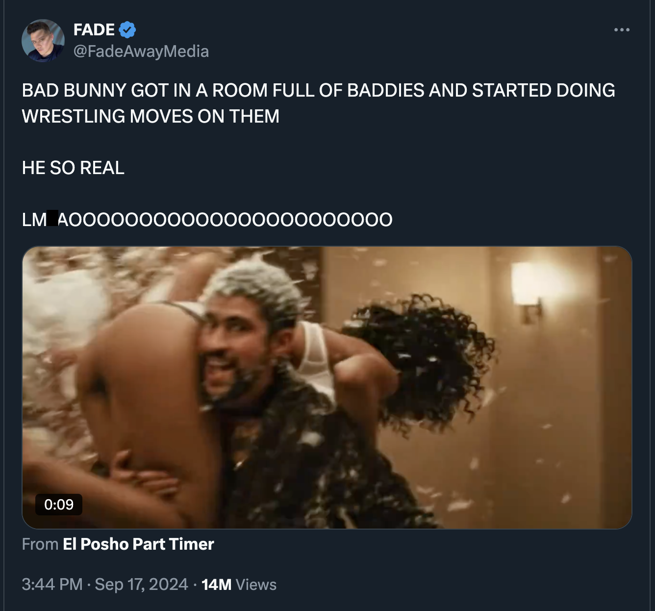 screenshot - Fade Bad Bunny Got In A Room Full Of Baddies And Started Doing Wrestling Moves On Them He So Real Lm A00000000000000000000000 From El Posho Part Timer 14M Views